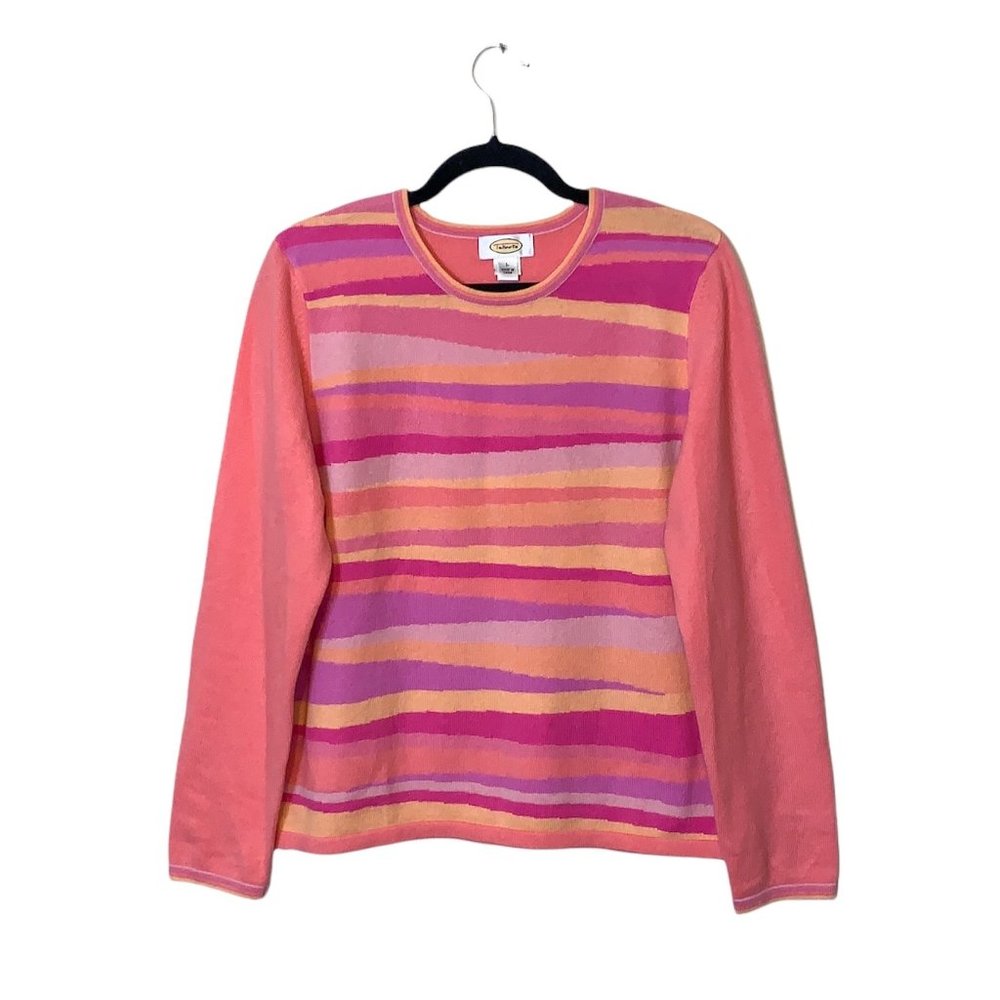 Talbots Pink Striped 100% Cashmere Sweater